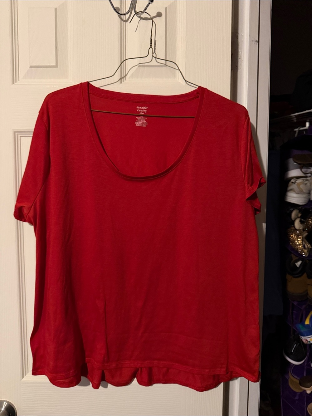 Jennifer Lauren Red Scoop Neck Short Sleeve Tee - Easy Everyday Top